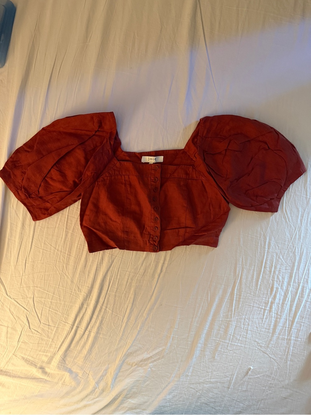 Joie 100% LINEN Button Up Blanche Crop Top in Burnt Henna • Size M